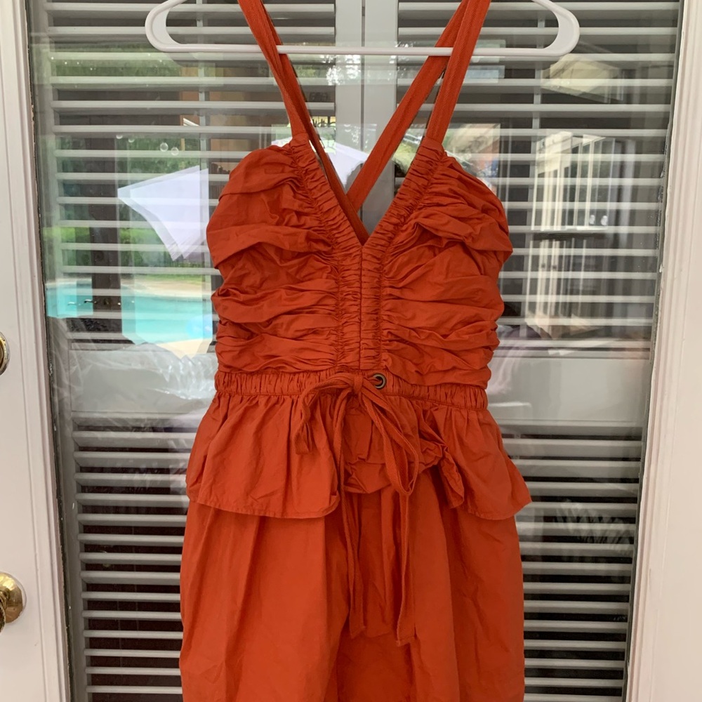 Ulla Johnson Vibrant Orange Ruffled Kids One Piece